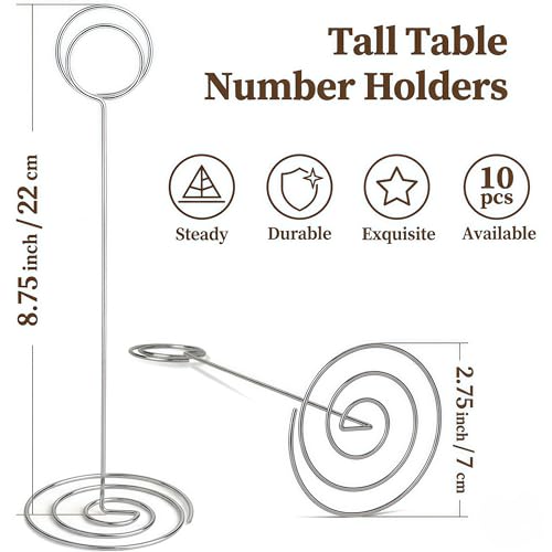 Image of Radezon 20 Pack 8.75 inch Tall Table Number Holders Place Card Holder Table Picture Holder Wire Photo Holder Clips Picture Memo Note Photo Stand (Silver)