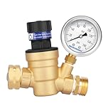 MEASUREMAN Handle Adjustable Lead Free Brass RV Pressure Regulator, Pressure Reducer With Liquid Filled Pressure Gauge 160psi and Inlet Screened Filter For Camper, Trailer, RV, Garden, Plumbing System