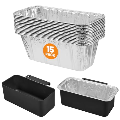 Image of 15-Pack Grease Cup Liners + Metal Griddle Grease Catcher Compatible with Blackstone Griddle, Aluminum Foil Drip Pan Grease Catcher Cup Liner for Blackstone Griddle 17, 22, 28, 36 Inch