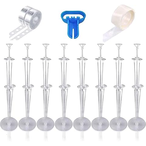 Balloon Stand Holder Kit, 8 PCS Table Balloon Stick Holder with Balloon Tie Tool 2 Roll Decorating Strips 100 Glue Dot for Graduation Wedding Party Cover