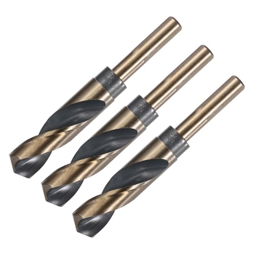 uxcell 3pcs Reduced Shank Twist Drill Bits 22mm Black Nitride &amp; Gold Titanium Coated High Speed Steel 4341 with 12.7mm (1/2") Shank for Stainless Steel Alloy Metal Plastic Wood