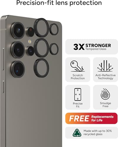 Image of ZAGG Glass Elite Anti-Reflective Samsung Galaxy S25 Ultra Camera Lens Protector - Anti-Glare Technology, Maximum Impact & Scratch Resistance, Smudge-Free Surface, Recycled Materials