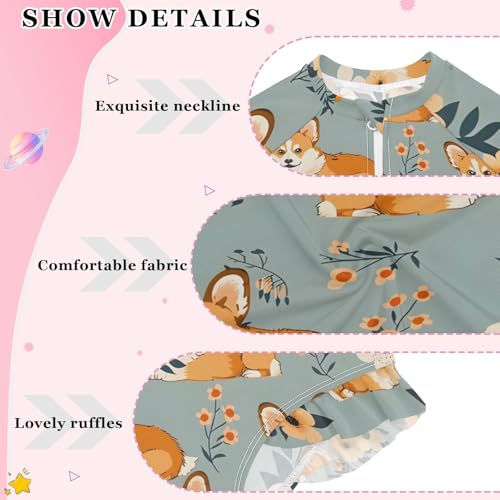 Girls One Piece Swimsuits Long Sleeve Swimsuit Zipper Bathing Suits Corgi Flower Cute3