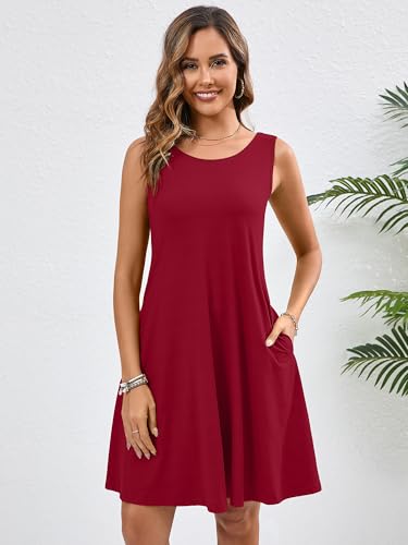 Image of Heymoments Women's Summer Dresses Sleeveless Casual Fashion Loose Swing Button Down Beach Dress with Pockets