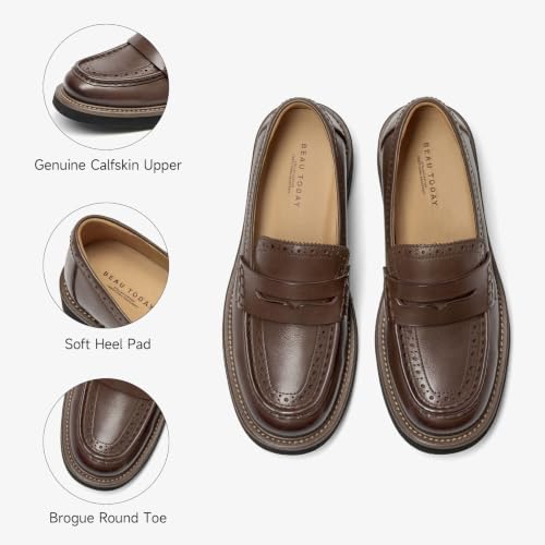 Image of BEAU TODAY Womens Leather Penny Loafers, Slip On Loafer Flats