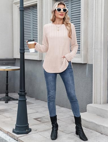 ZAFUL Long Sleeve Shirts for Women Lace Lightweight Top Sweaters Business Dressy Casual Tunic Blouse Side Split
