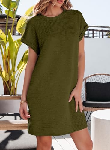 Image of EVALESS Womens Summer Dresses 2026 Fashion Short Sleeve Cute Spring Mini Dress Crewneck Casual Beach Vacation Dresses