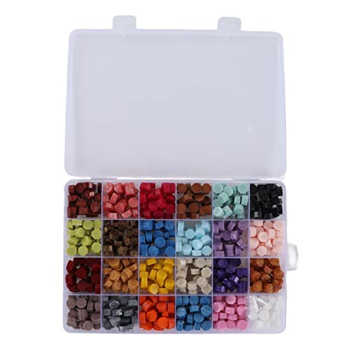 HOSEONFN Cuentas de cera de sellado, para sobres de invitaciones, 24 colores, octogonales, exquisitas cuentas de cera adhesivas con caja de almacenamiento, calidad premium, cera de sellado decorativa