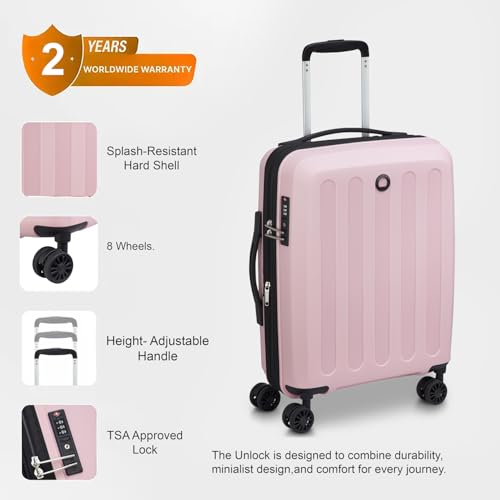 Image of DELSEY PARIS Unlock 55 CM Small Cabin Polypropylene 8 Wheels Pink and Expandable Hard-Sided with Global Warranty 2 Years Trolley Bag /Suitcase /Luggage /Lightweight