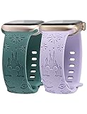 Girovo 2 Packs Cartoon Bands Compatible with Apple Watch Bands 42/41/40/38mm Womens, Stylish Soft Silicone Cute Engraved Strap for iWatch Series 11 10 9 8 7 6 5 4 3 SE/Ultra 3 2 1, Lavender&Green