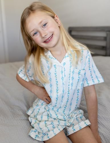 Image of Arshiner Girls Pajamas Sets Short Sleeve Kids Pjs Button Down Sleepwear | Cute Printed Pajamas for Little & Big Girl, Lightweight Comfy Fabric, 2-Piece Outfits, Perfect for Lounge Pajamas Party