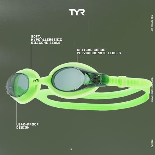 Image of TYR Kids' Swimple Goggles - Colorful Swim Goggles for Beginners | Comfy Youth Unibody Fit | Advanced Anti-Fog UV Eye Protection | Safe No-Leak Silicone Gaskets | Quick-Adjust Release Button