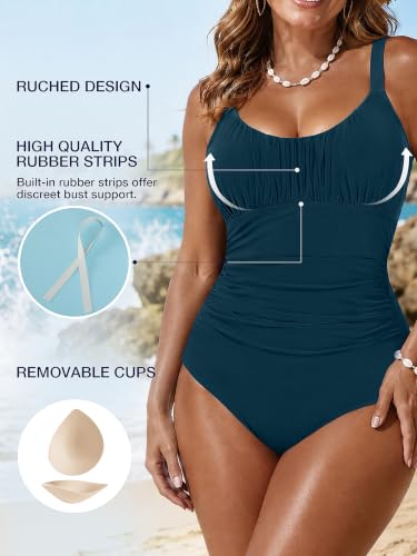 Image of One Piece Swimsuit for Women Tummy Control Bathing Suits Ruched Swimwear