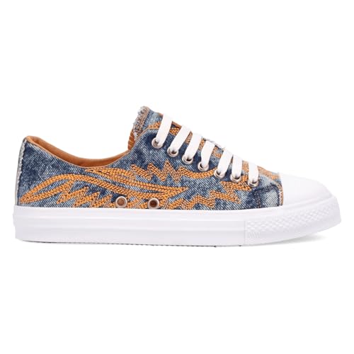 Dingo Womens Campus Embroidered Lace Up Sneakers Shoes Casual - Blue, Brown