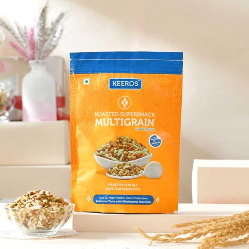 Image of Keeros Multigrain Roasted & Healthy Snacks for Healthy Weight Management | Diabetic Friendly, Diet Namkeen & Snacks | Low GI, Ready to Eat, Crispy, Tasty & Lightly Salted Mix of Pearl Millets & 5 supergrains |400g