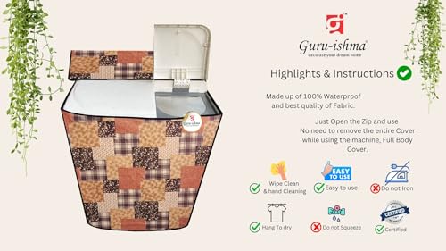 Image of Semi Automatic Washing Machine Cover for 6kg to 8kg Top Load | Waterproof & Dustproof Polyester Cover with Zip | Suitable with Samsung, LG, IFB, Bosch & More(51x 82 x 89 cm, Design 17)
