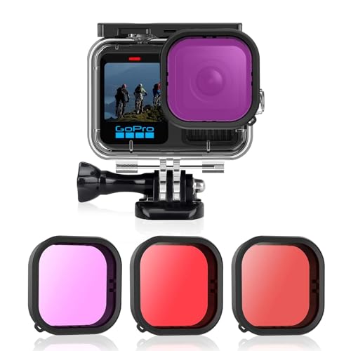 AFAITH 3 PCS Filtres de Plongée + Boîtier étanche pour GoPro Hero 9 10 11 12 Black, Boîtier de Protection pour Photographie de Plongée sous-Marine + 3 Filtres de Plongée pour GoPro Hero 9/10/11 12