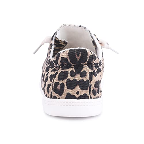 Women's Slip On Canvas Sneaker Low Top Casual Walking Shoes Classic Comfort Flat Fashion Sneakers (Leopard 06) #TOP3