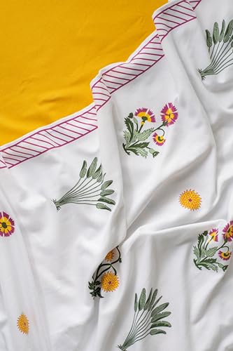 Image of Tranquebar Curtain Co. Window Curtains 5 Feet, 60-65% Room Darkening, Pink Ethnic Curtains Palms Print, Cotton Curtains for Window, Cotton Curtains 5 Feet Set of 3,BackTabs, Bagh Yellow combo (152 cm)