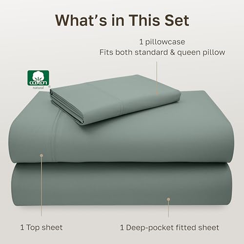 Image of California Design Den Luxury Twin Sheet Set - 100% Cotton, 600 Thread Count Deep Pocket Twin Sheets, Soft Hotel-Quality Bedding with Sateen Weave (Sage Green - Cool Tone)