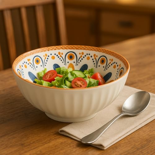 Image of Yelona Ceramic Dinner Set of 4 (2 Plates & 2 Bowls) for Snacks, Rotis, Pasta, Salads & Everyday Meals - Handcrafted Porcelain with Floral Design | Microwave & Dishwasher Safe Dinnerware (Mandala)