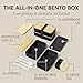 Umami Bento Box Adult All-In-1 w/4 Utensils, Big Sauce Jar, 2 Dividers, 100% Leakproof, Microwave & Dishwasher Safe Stackable Bento Lunch Box Containers for Men/Women, Black & Bamboo, 40 oz