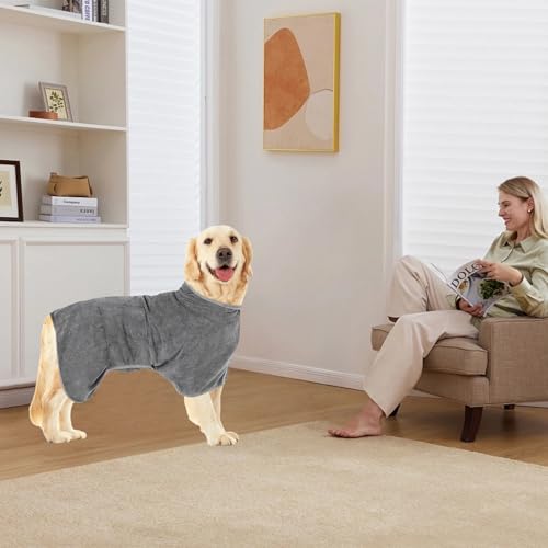 Esshogo Bademantel Hund Groß, Bademantel für Hunde, Hundebademantel, Mit Klettverschluss Schnell Trocknend Badetuch, Hundehandtuch Extra Saugfähig, Hundebademantel Mit Beinen, Hunde Zubehör