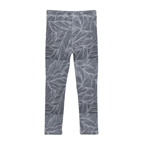 Intricate Black Gray Leaves Girls Leggings Kids Yoga Pants Dance Active Tights 4T2