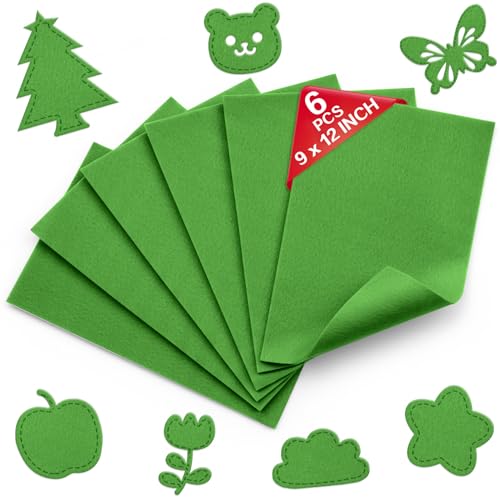 Emerald Green Soft Felt Sheets for Crafts, 9" x 12", 1.6mm Thick, 6 Pcs
