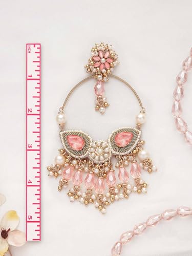 Image of SANJOYA by EVERSTYLISH Embroidered Earrings for Women | Hoop Earrings with Stones, Beads, Pearls & Glass Drops | Lightweight Ethnic & Festive Jewelry for Weddings & Parties