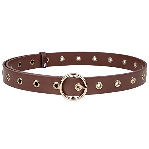 Sportmusies PU Leather Belts for Women, Fashion Soft Skinny Waist Belt for Jeans Dresses 3cm Wide(Brown)