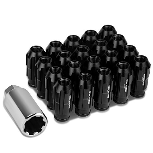 Image of DNA MOTORING LN-ZTL-9025-15-BK 20Pcs M12 x 1.5 Open End Style Wheel Lug Nuts w /Deep Drive Extension Adapter, 24mm OD /50mm H, Black