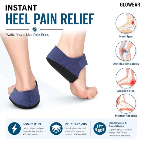 Image of Glowear Silicone Gel Heel Cups for Pain Relief | Plantar Fasciitis, Spur & Achilles Support for Men & Women | Breathable Cushion | Washable & Reusable | Blue, Large