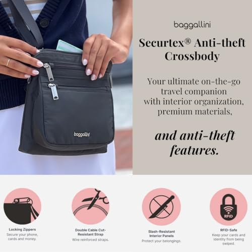 Baggallini Securtex Anti-Theft Crossbody 8.25"x8.25" Travel Purse with RFID, Locking Zippers & Cut-Resistant Strap2