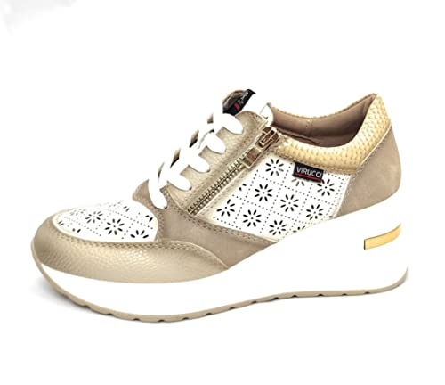 Zapatilla Deportiva Estilo Mujer/Bambas Comodonas Cuña/Zapato para Vaqueros/Tenis Casual Plata-Champagne-Dorado (Negro, 38)