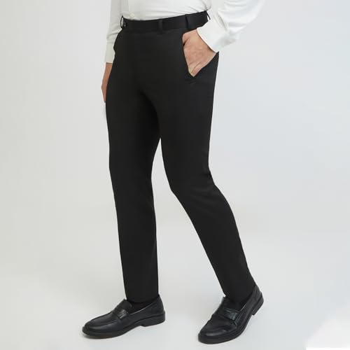 Image of Raymond Men Mid Rise Slim Fit Solid Pattern Poly Viscose Blend Flat Front Formal Trouser