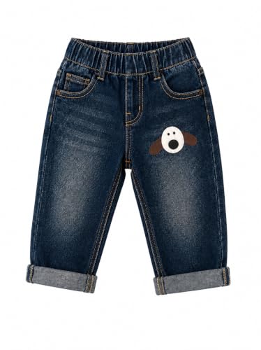 Image of A.T.U.N. (ALL THINGS UBER NICE) Baby Boys Stylish Denim Jeans Pant with Cute Keychain Charm | Soft Stretchable Fabric with Elastic Waistband | Comfortable Trendy Full Length Jeans for Infants