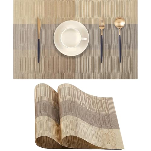 DVLOL Gold Tischsets 2er Set - Hitzebeständige rutschfeste Platzsets für Esstisch, Waschbare langlebige PVC-Vinyl gewebte Tischmatten (Gold, 2)