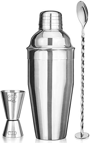 Cocktail Shaker Bar Set, Martini Shaker Bar Tools Bartender Kit with Measuring Jigger and Mixing Spoon, Built-in Bartender Strainer, 18/8 Stainless Steel Barware Tools Set, 25 Oz (750 ml) by ENLOY