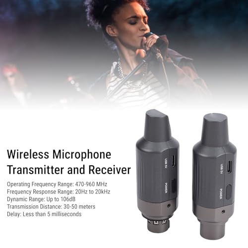 Jectse Sistema de Micrófono Inalámbrico, 7 Canales UHF Transmisor y Receptor con Batería de 800mAh, para Micrófono Dinámico, Sistema de Altavoces PA miniatura 4