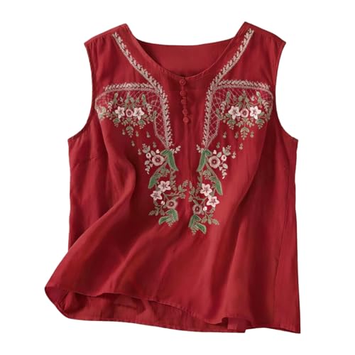 Iufabrpcs Linen Tops for Women Lightweight Gauze Shirts Red M - image 2