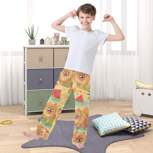 ZZXXB Tropical Pomeranian Watermelon Boys Long Pants Soft Trousers Elastic Waist Kids Lounge Bottoms with Pockets S-XL 5