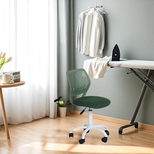 HOMYLIN 1 silla de planchar con ruedas, silla ergonómica ajustable en altura, perfecta para escenas de planchado, lavandería, sala de costura, verde oscuro