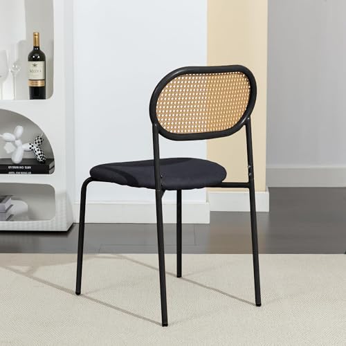 NLDGR Juego de 2 sillas de comedor de ratán, sillas de cocina, sillas acentuadas con respaldo de ratán, sillas sin brazos con patas de metal, asiento acolchado, para comedor, cocina, salón (estilo 2,
