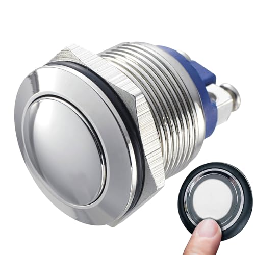 2 Stück Momentan Taster,Drucktaster Klingeltaster,16mm Startknopf,IP67 Wasserdicht Druckschalter,250V 220V AC 12V 24V 36V DC 3A Schraubklemmen Klingelknopf Edelstahl für Autos Zündanlagen Türklingeln