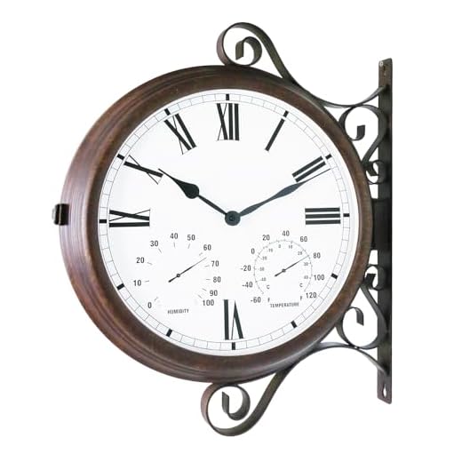 BESTIME MT-32 Three-in-one Double Sided Metal Wall Clock.Quiet,Easy Read,Antique Hanging Clocks,Garden,Indoor,Outdoor,Home Décor,Farmhouse,Station.