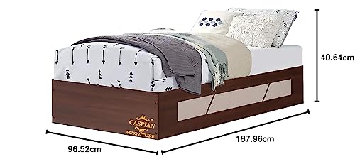 Image of CASPIAN Single Bed Engineered Wood (Walnut Brown & White) | Walnut Finish Multipurpose Divan Bed with Storage Box | Wooden Furniture for Home, Living Room & Bedroom (with Mattress)