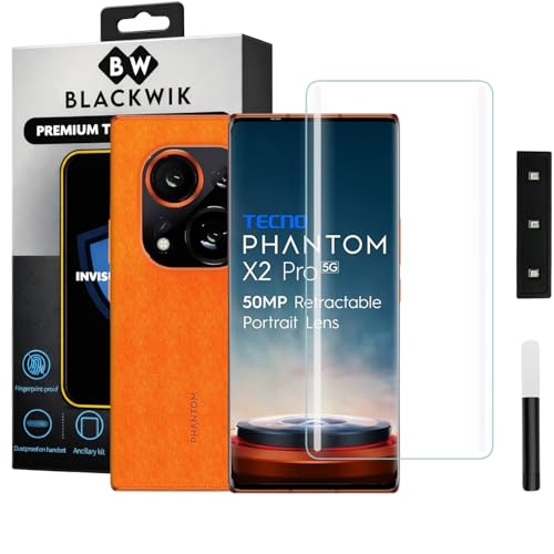 Image of Blackwik Premium Curved UV Tempered Glass For Techno Phantom X2 Cellphone (Transparent, Pack Of 1) Advanced Border Less Full Screen Coverage UV Screen Protector Guard With Installation Kit