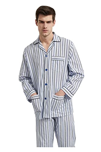 Image of GLOBAL Mens Pajamas Set, 100% Cotton Woven Drawstring Sleepwear Set with Top and Pants /Bottoms