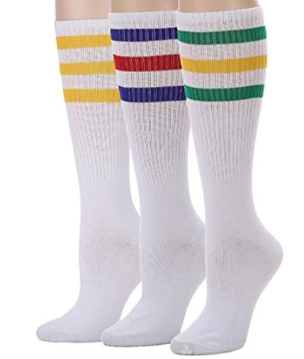 C&A COLLECTION Classic white tube with strips spots socks 9x11 size. 6 pair socks